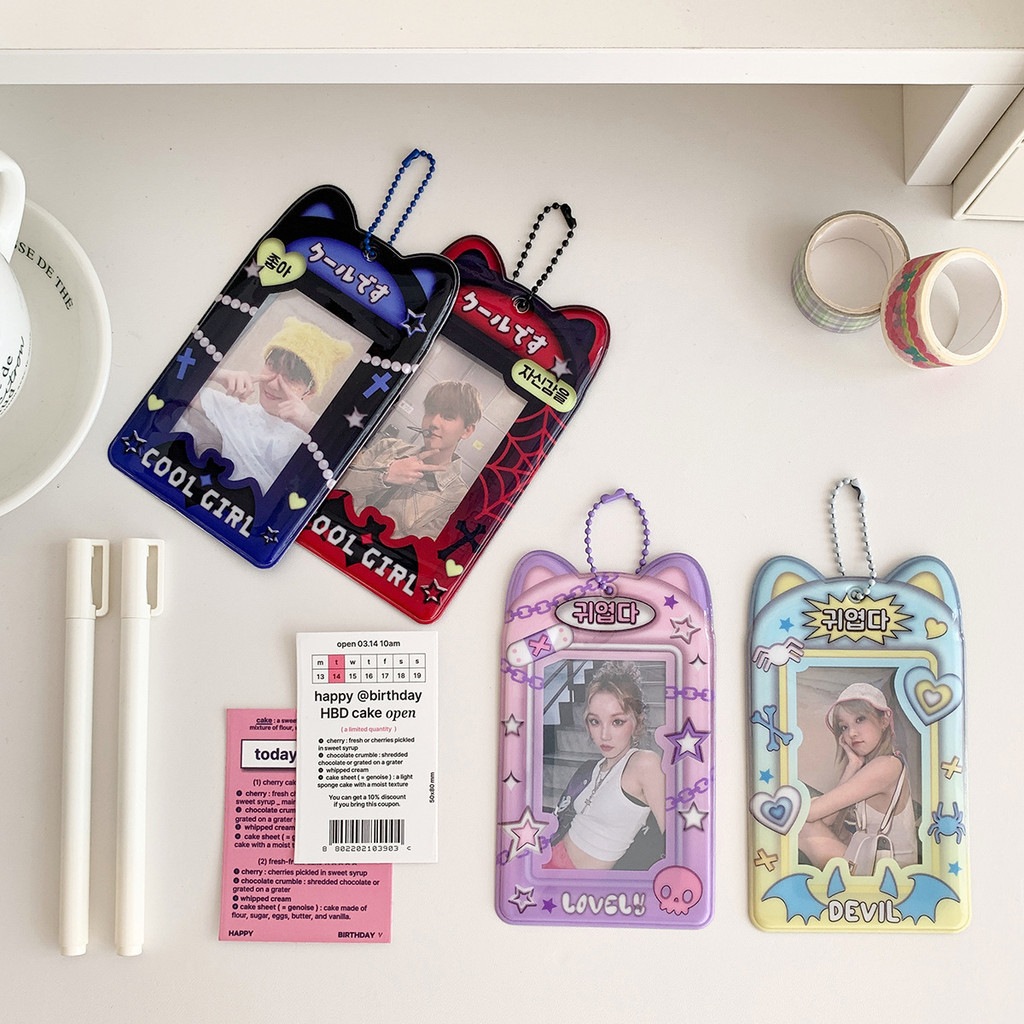 Ins Cat Shape 3 นิ้วขนาดเล็ก Card Organizer Card Holder Idol Album Card Display จี้การ์ดกรณีป้องกันผู้ถือบัตร