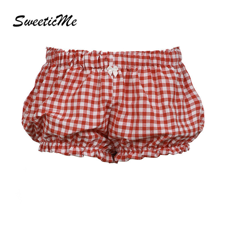 SweeticMe กางเกงขาสั้นผู้หญิงแฟชั่นใหม่ Simple Bow All Match ลายสก๊อตบ้าน
