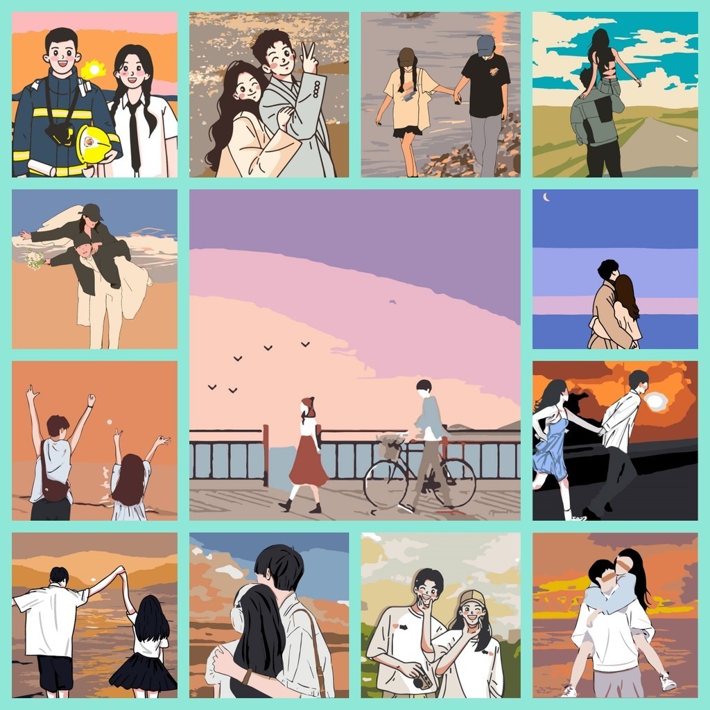 20*20 30*30 40*40ซม ทําเอง ภาพวาดสีน้ํามัน/พีบีเอ็น/ระบายสีตามตัวเลข/ผ้าใบมืออาชีพและสิ่งแวดล้อม สีที่เป็นมิตรกับสิ่งแวดล้อม/คนรัก