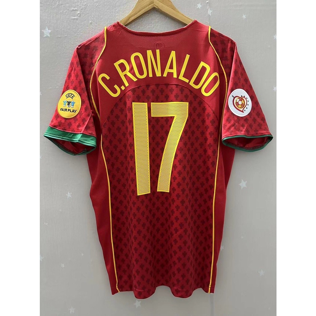 2004 Portugal C.RONALDO คุณภาพสูง Home Retro Soccer Jersey เสื้อยืดที่กําหนดเองเสื้อฟุตบอล FIGO