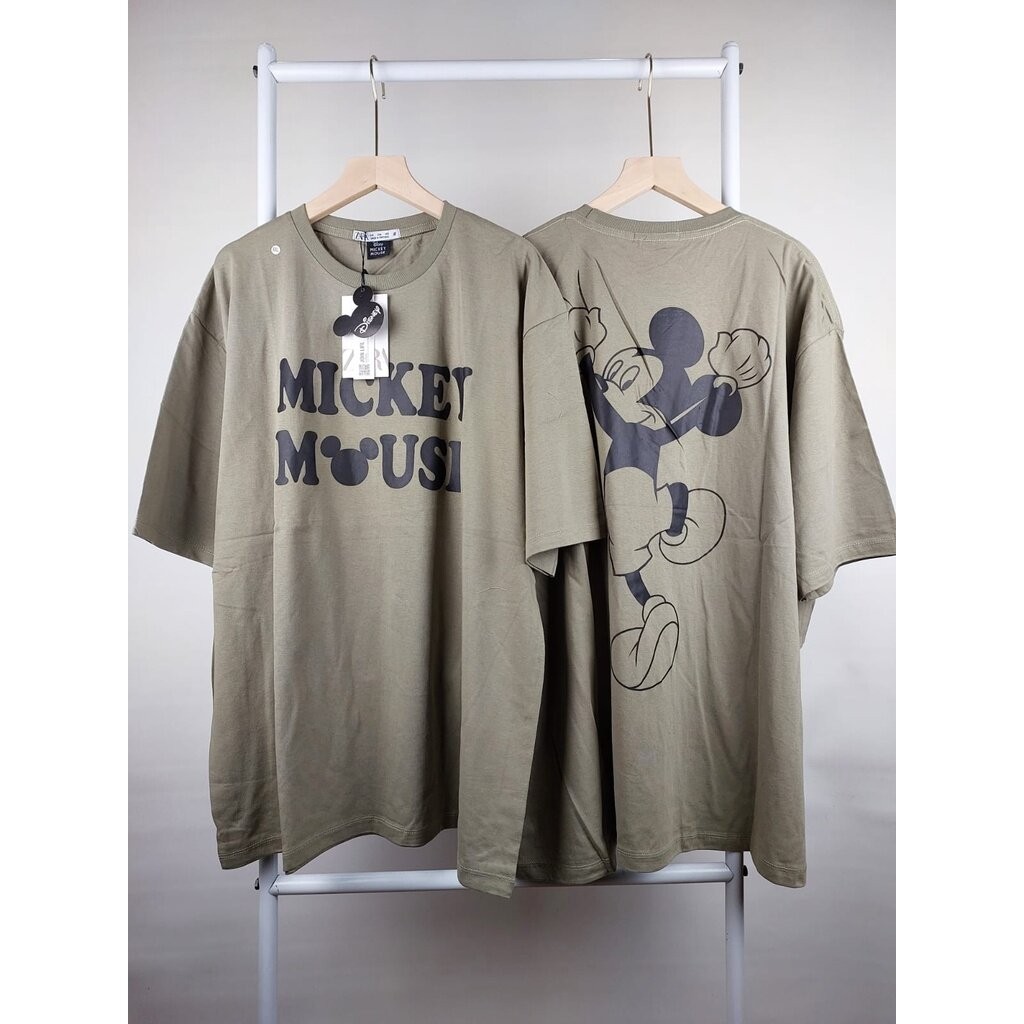 เสื้อยืดโอเวอร์ไซส์ZARA เสื้อยืดแขนสั้น ผ้าฝ้าย พิมพ์ลายการ์ตูนดิสนีย์ดิสนีย์ มิกกี้เมาส์ ขนาดใหญ่ สไตล์เกาหลี สําหรับผู