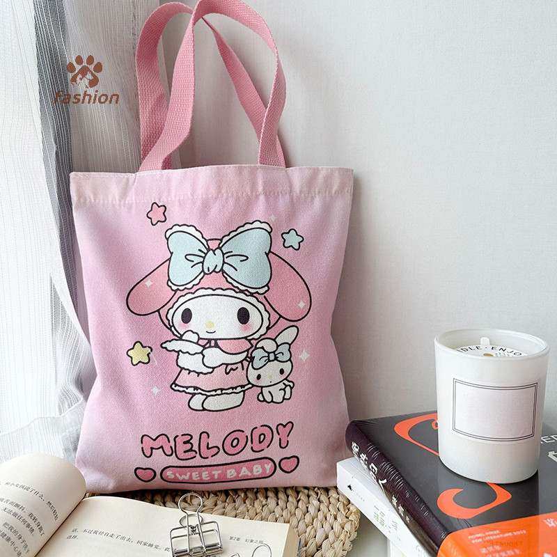 [แฟชั่น] Kawaii Sanrio Hello Kitty กระเป๋าผ้าใบ Pochacco Kuromi Cinnamoroll กระเป๋าถือขนาดใหญ่ความจุกระเป๋าช้อปปิ้งกระเป๋า {TH}