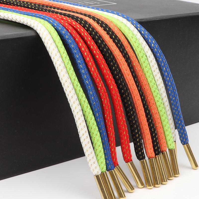 รอบรองเท้า Laces หัวโลหะ Gold Shoelaces สําหรับรองเท้าผ้าใบกลางแจ้งเชือกผูกรองเท้าผู้หญิงผู้ชายรองเท้าลูกไม้สําหรับ Hoodies Shoestrings 2PC