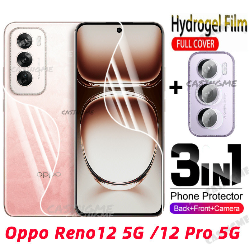 Oppo Reno 12 5Gคลุมทั้งหมดฟิล์มไฮโดรเจลสําหรับOppo Reno 12 OppoReno12 12Pro Reno12 F 12F Pro Plus 5Gกล้องป้องกันฟิล์มหน้าจอป้องกันด้านหน้ากลับไม่กระจกนิรภัยด้านหลังฟิล์มด้านหลัง
