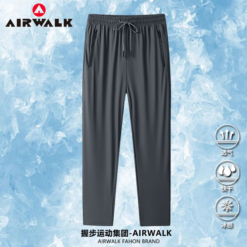 Grip Group AIRWALK AIRWALK ผ้าไหมน้ําแข็งจริงกางเกงลําลองผู้ชายบางสไตล์หลวมขนาดใหญ่กีฬากางเกงแห้งเร็