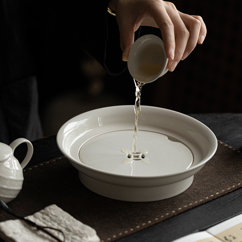 หญ้าเคลือบถาดชาขนาดใหญ่ในครัวเรือนเก็บน้ําถาดชา Handmade เซรามิค Double-Layer แห้ง Brewing ตารางถาดชาเซรามิค [A323-01]