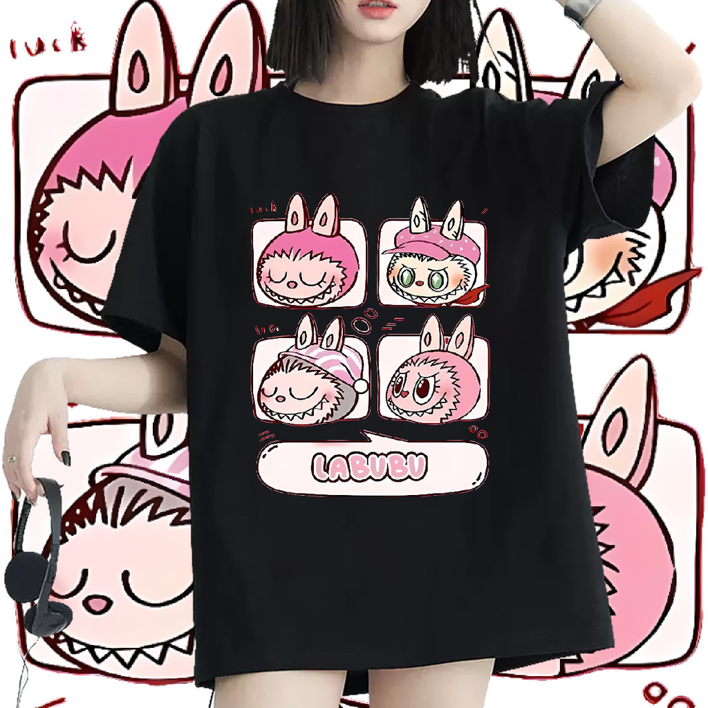 อนิเมะ Labubu Jeffy การพิมพ์ เสื้อยืด การ์ตูน สุภาพสตรี ท็อปส์