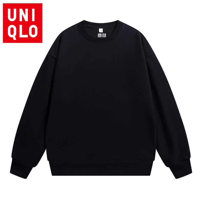 Uniqlo เสื้อสเวตเตอร์ผู้ชายคอกลมแขนยาว M-5XL เสื้อสวมหัวผ้าฝ้ายหลักยาว