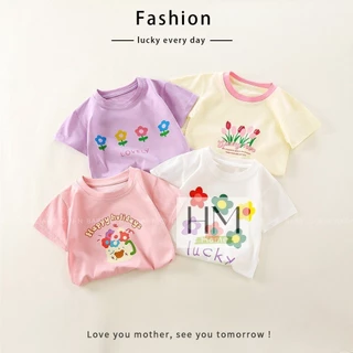 เสื้อยืดเด็ก แขนสั้น เสื้อยืดมินมอลเด็กผู้หญิง ลายดอกไม้สวยๆ สำหรับเด็ก1-4ปี
