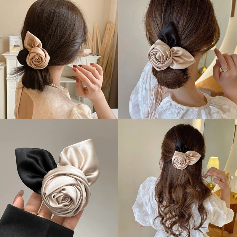 Elegant เกาหลี 3D Rose ดอกไม้ Hairpin กิ๊บติดผม Headwear เครื่องประดับผมสําหรับสาวหวาน