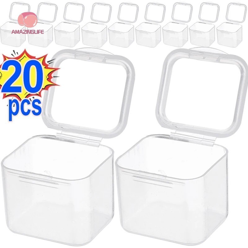 1-20 ชิ้นกล่องเก็บมินิโปร่งใส-คอนเทนเนอร์เครื่องประดับสี่เหลี่ยมแบบพกพาสําหรับต่างหูแหวนลูกปัดกันฝุ่นกล่องเก็บกันน้ํา