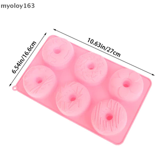 Myoloy แม่พิมพ์ซิลิโคนโดนัท 6 ช่องช็อกโกแลตแม่พิมพ์ Pastry ขนมปังเค้ก Mould Non-Stick แม่พิมพ์ขนม DIY ถาดอบ Doughnut ทําเครื่องมือ TH