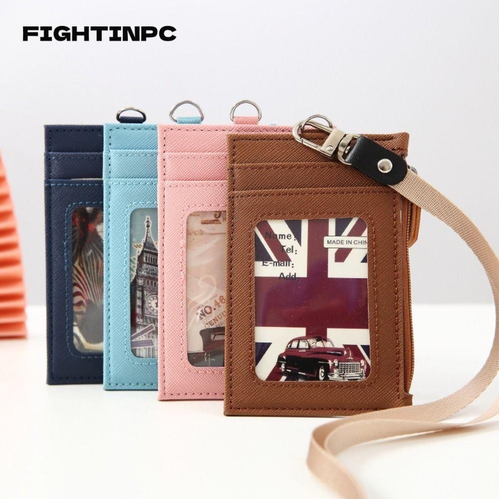FIGHTINPC กระเป๋าใส่บัตร,พร้อมเชือกเส้นเล็กคอกระเป๋าซิปผู้ถือบัตรป้ายหนัง ปู่ กระเป๋าใส่เหรียญนักเรียน