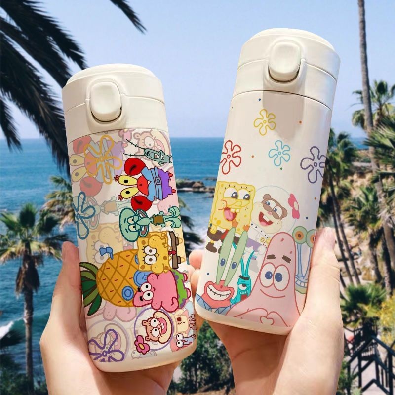 SpongeBob SquarePants Pie Daxing Thermos Cup ความจุขนาดใหญ่ขนาดเล็กน้ําหนักเบาแบบพกพา ins ถ้วยน้ํามูลค่าสูงขวดน้ําหญิง