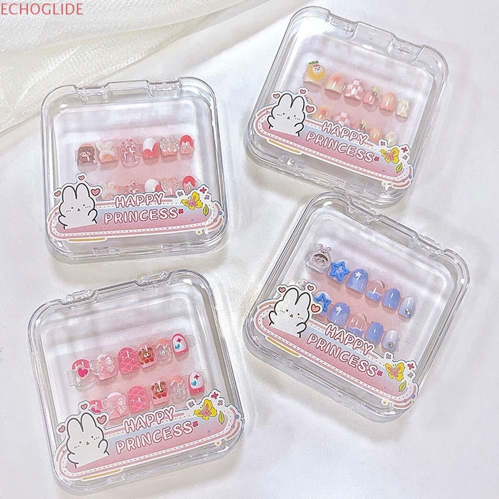 เสียงสะท้อน 12ชิ้น/เซ็ตเด็กการ์ตูนเล็บปลอม,หัวใจรักกุทัณฑ์เด็กเล็บปลอม,ดอกไม้ที่มีสีสันเต็มปกเล็บเคล็ดลับลูกอมสีเด็กเล็บปลอมต่อหญิง