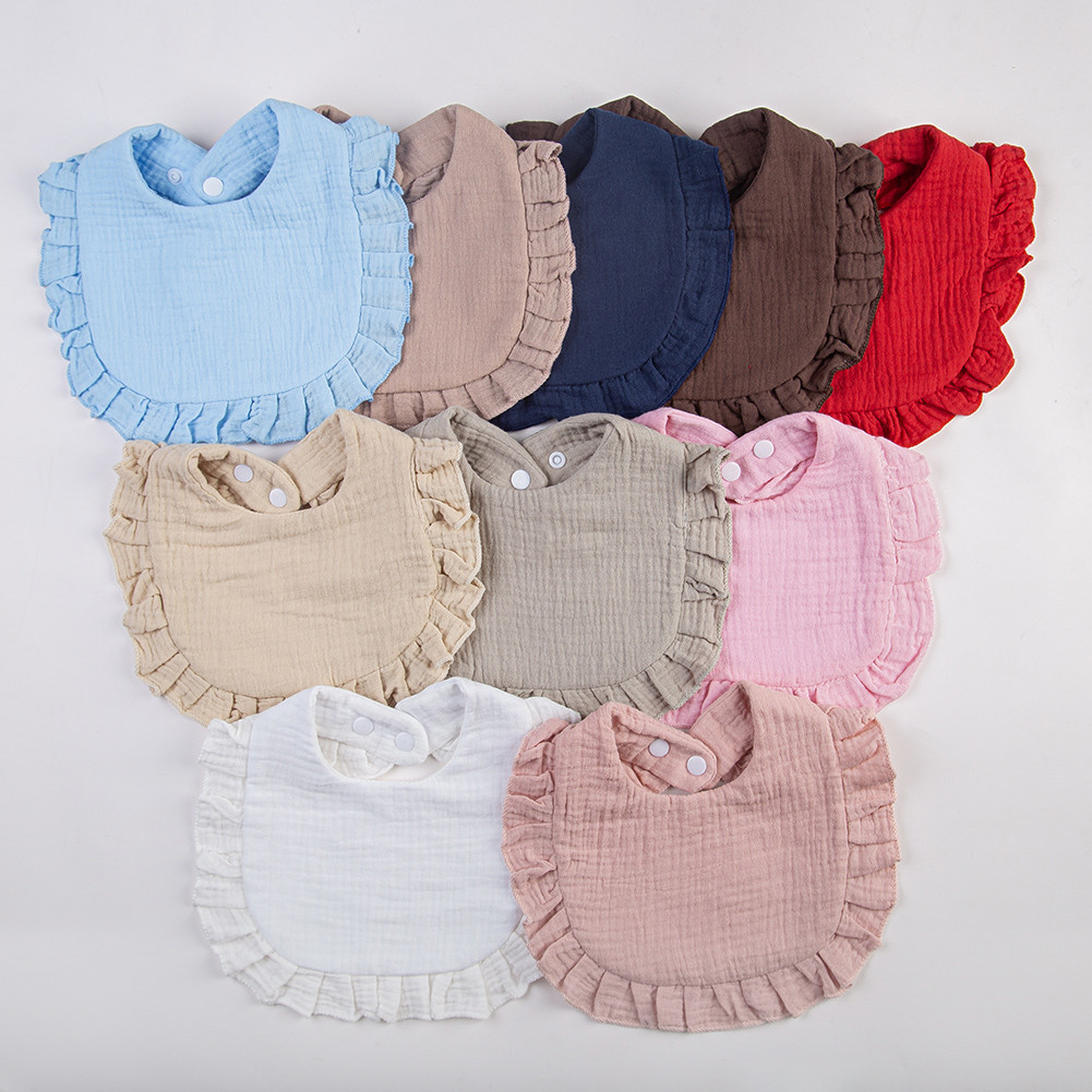 1pc Baby Muslin Cotton Bibs Frilly Bibs Drool Lace Bib ขอบใบบัว