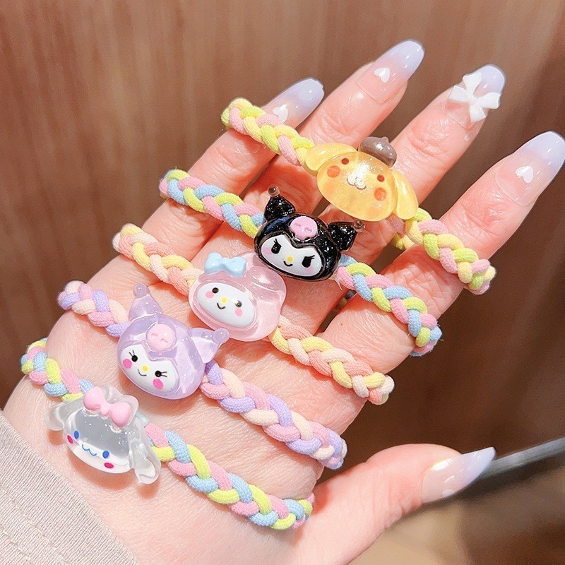 SANRIO ความยืดหยุ่นสูง ซานริโอ แหวนผมผู้หญิงน่ารักถักสัตว์ยางรัดอุปกรณ์ผมอเนกประสงค์