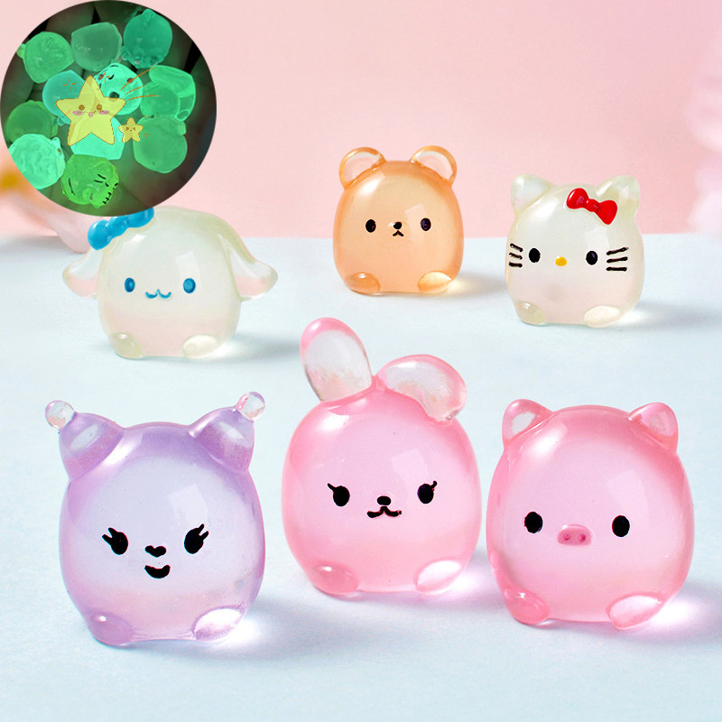 [JBTH] Mini Luminous Sanrio Ornament Hello Kitty Kuromi Cinnamoroll Rabbit Micro Landscape Dollhouse