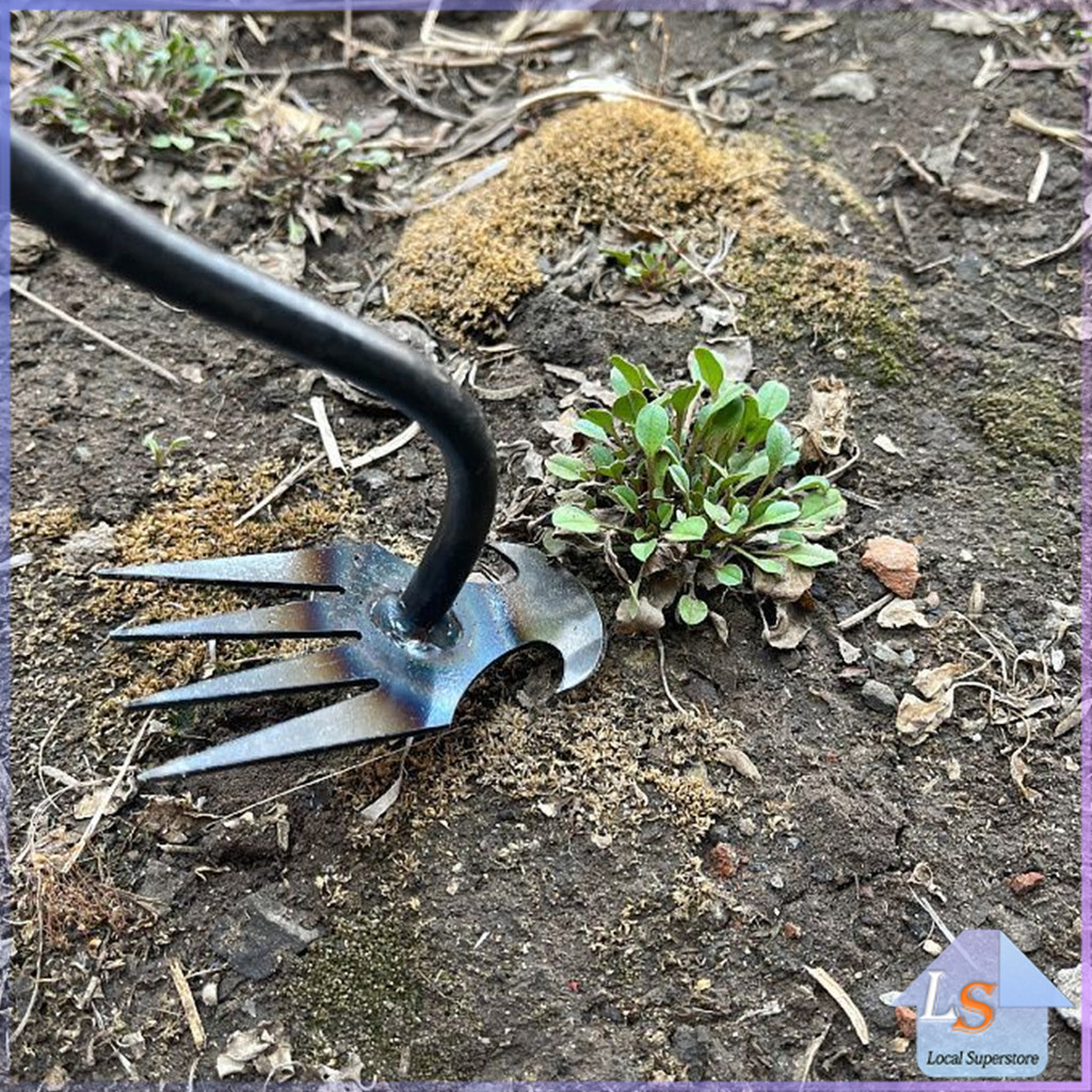 คราดเก็บหญ้า แบบ mini อุปกรณ์ทำสวน  คราดเหล็ก หัวคู่จอบขุดดิน 4 ฟัน ขุดหญ้า ขุดดิน rake