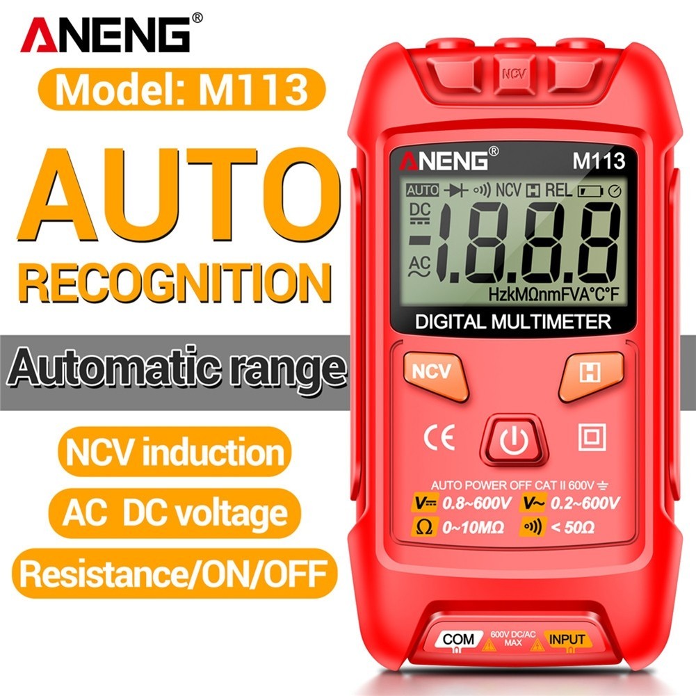 มัลติมิเตอร์ ☀ ANENG M113 เครื่องทดสอบมัลติมิเตอร์ แบบพกพา 1999 Counts Mini CAT II 600V AC DC