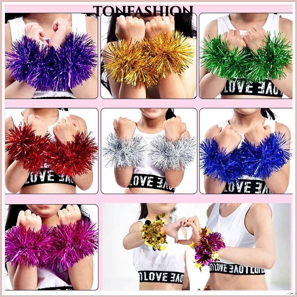 Tonfashion 4 ชิ้น/2 คู่เชียร์ลีดเดอร์ Pompoms คอนเสิร์ตแฟนซี Double hole handle Dance Party Decorator