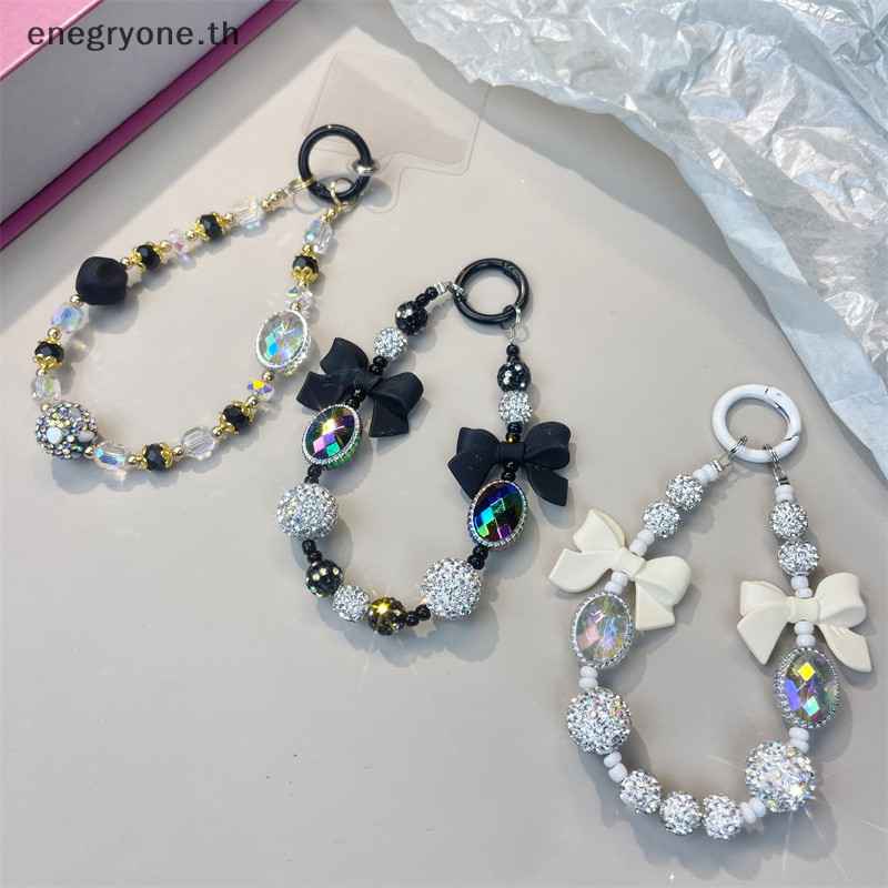 แฟชั่น Bowknot ลูกปัดคริสตัลโทรศัพท์ Lanyard Chain สําหรับ Iphone สําหรับ Samsung Huawei Xiaomi Realme Anti-Lost โทรศัพท์เชือกสายคล้องกระเป๋ากุญแจจี้ < EOTH>