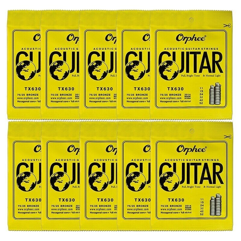 10 ชุด Orphee TX630 สายกีตาร์โปร่งป้องกันสนิม Bronze String 011-052