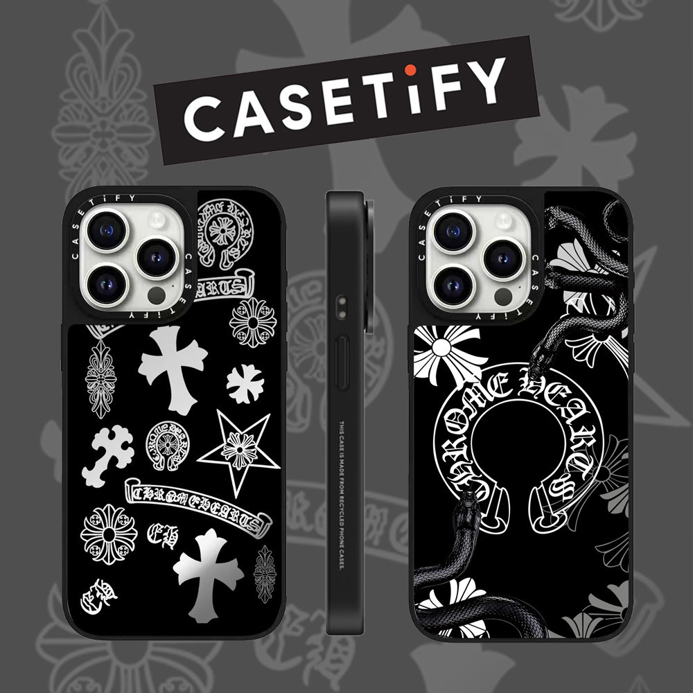 Casetify Graffiti cross งูสีดํากระจก face เคสโทรศัพท์สําหรับ iPhone 15 Pro Max 14 Plus 13 ProMax 12 12Pro 11 โทรศัพท์กันกระแทกขอบนุ่มฮาร์ดป้องกันกรณี