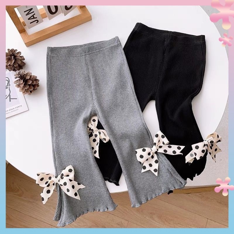 Baby Girl Bow Bell-Bottom Pants Girls' Spring and Summer Cute Leggings Autumn Children's Comfortable High Elastic Casual Pants Fashion