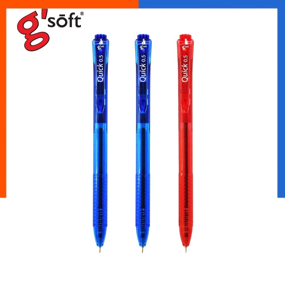 ปากกา ลูกลื่น เจล ควิก 0.5mm [1 ด้าม] เขียนนุ่ม เขียนลื่น คุณภาพสูง หมึกน้ำเงิน/หมึกแดง จีซอฟ g'soft QUICK05 US.Station