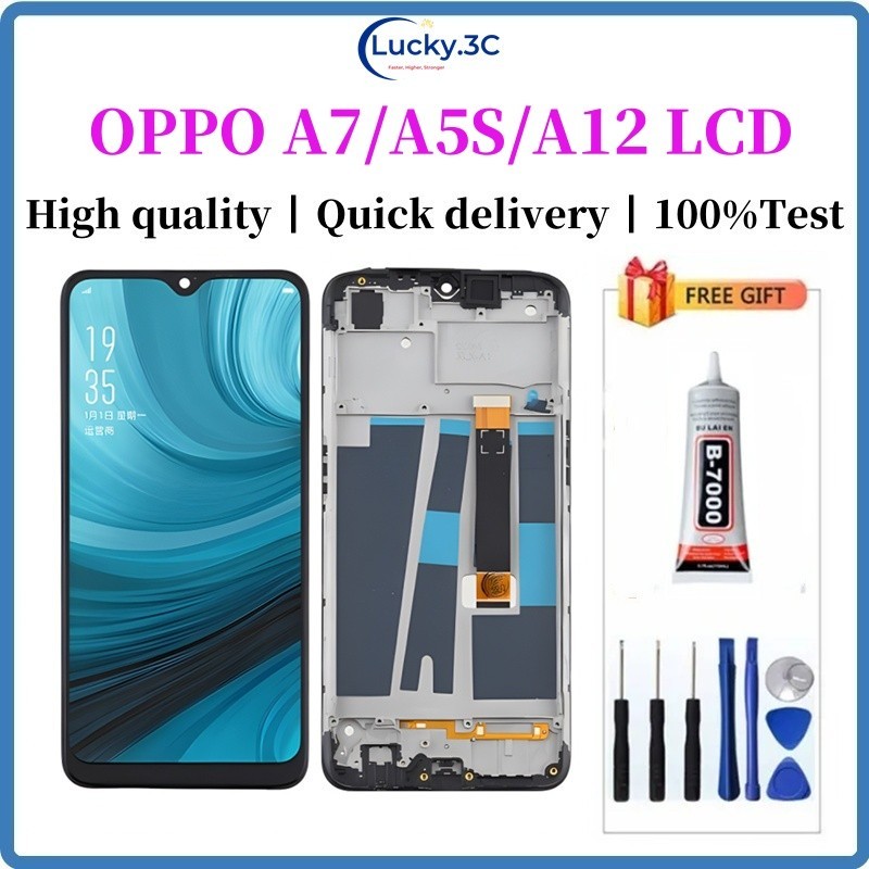 สําหรับ OPPO สําหรับ A7 A12 A5S LCD REALME3 REALME3I LCD OPPO A5S สําหรับหน้าจอสัมผัสเปลี่ยนกรอบ