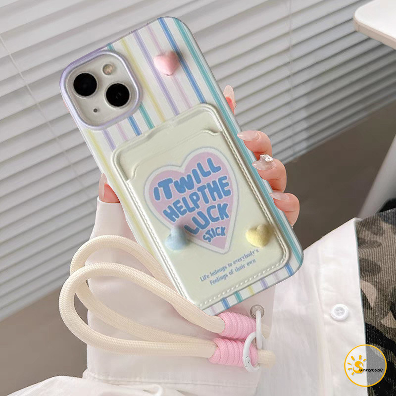 เคสแบบนิ่มพร้อมสายคล้องสำหรับใส่บัตรรูปหัวใจเรียบง่าย เข้ากันได้กับ IPhone XR 11 14 15 13 12 Pro Max 7 8 Plus XS Max X