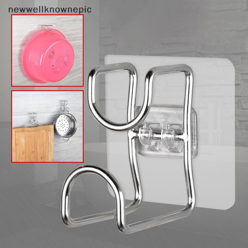Newwellknownepic Punch-Free Sticky Hook ห้องน้ําห้องครัว Traceless อ่างล้างหน้าตะขอประหยัดพื้นที่ Organizer Wall Mount Hook ตะขอกาว TH