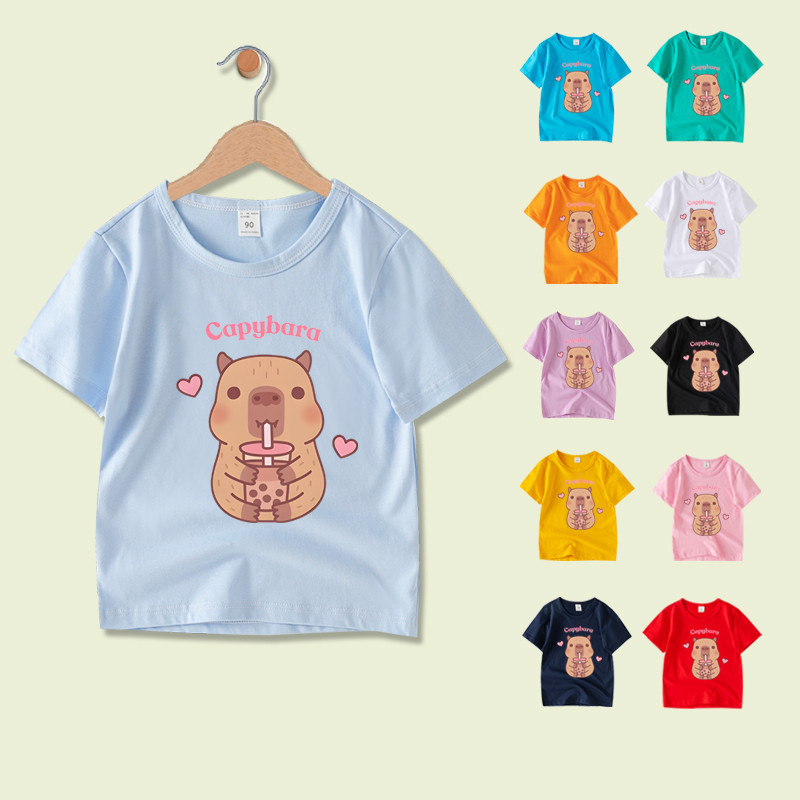 พร้อมส่ง เสื้อยืดเด็ก เสื้อเด็กน่ารัก คาปิบาระ ลายการ์ตูน ผ้าฝ้าย 100% แขนสั้น 8 สี M053