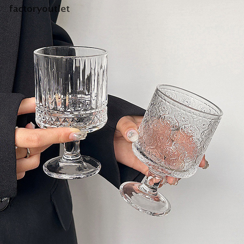 Flth สไตล์เกาหลีแกะสลักนูนขนาดเล็ก Goblet ถ้วยแก้วสําหรับ Soju สาเกเหล้าสั้น Stemmed แก้ว Vary