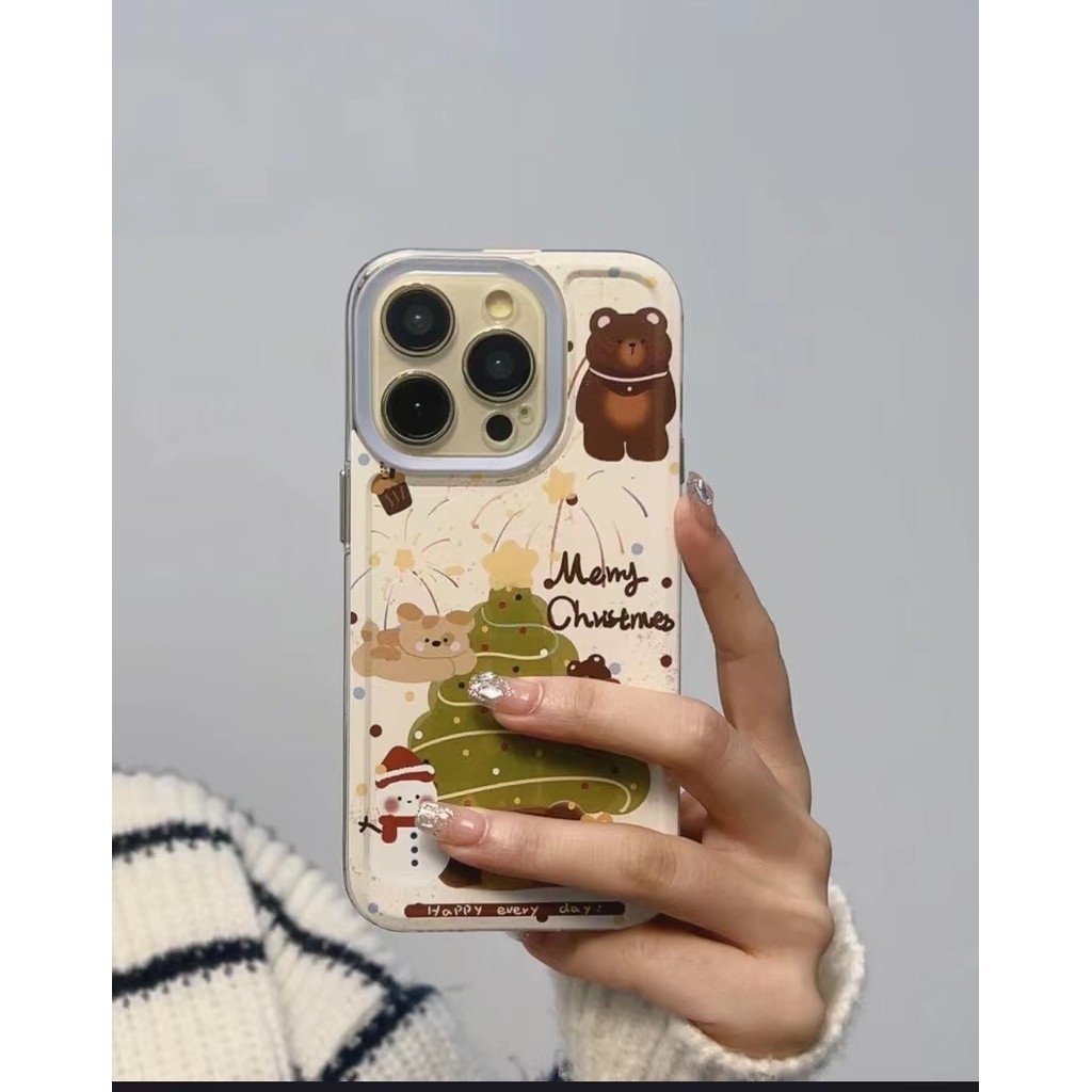 Ins Christmas Tree Bearเคสโทรศัพท์โปร่งใสสําหรับiPhone 16 Promax 15 Promax 12 13 Mini 14plus 11 Pro Max X XS XR XS Max 7 8 plus Se2020 6G 6Plus