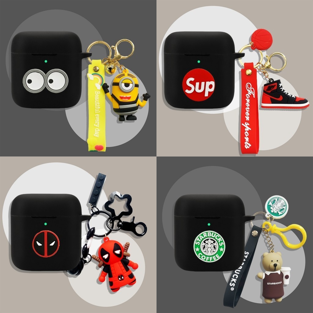 For Marshall Minor IV Case Cartoon Pikachu Coffee Bear Keychain Pendant Marshall Minor III Silicone Soft Case Cute Shockproof Shell Protective Cover