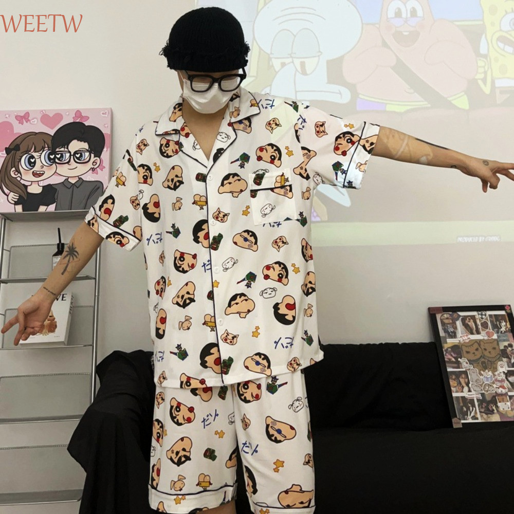 ว้าว เครยอนชินจังชุดนอนสั้น,คาร์ดิแกนโรลโอเวอร์ดาวเครยอนชินจังชุดนอน,จดหมายหวานพิมพ์สุนัขบางการ์ตูนคู่แขนชุดนอนชุด