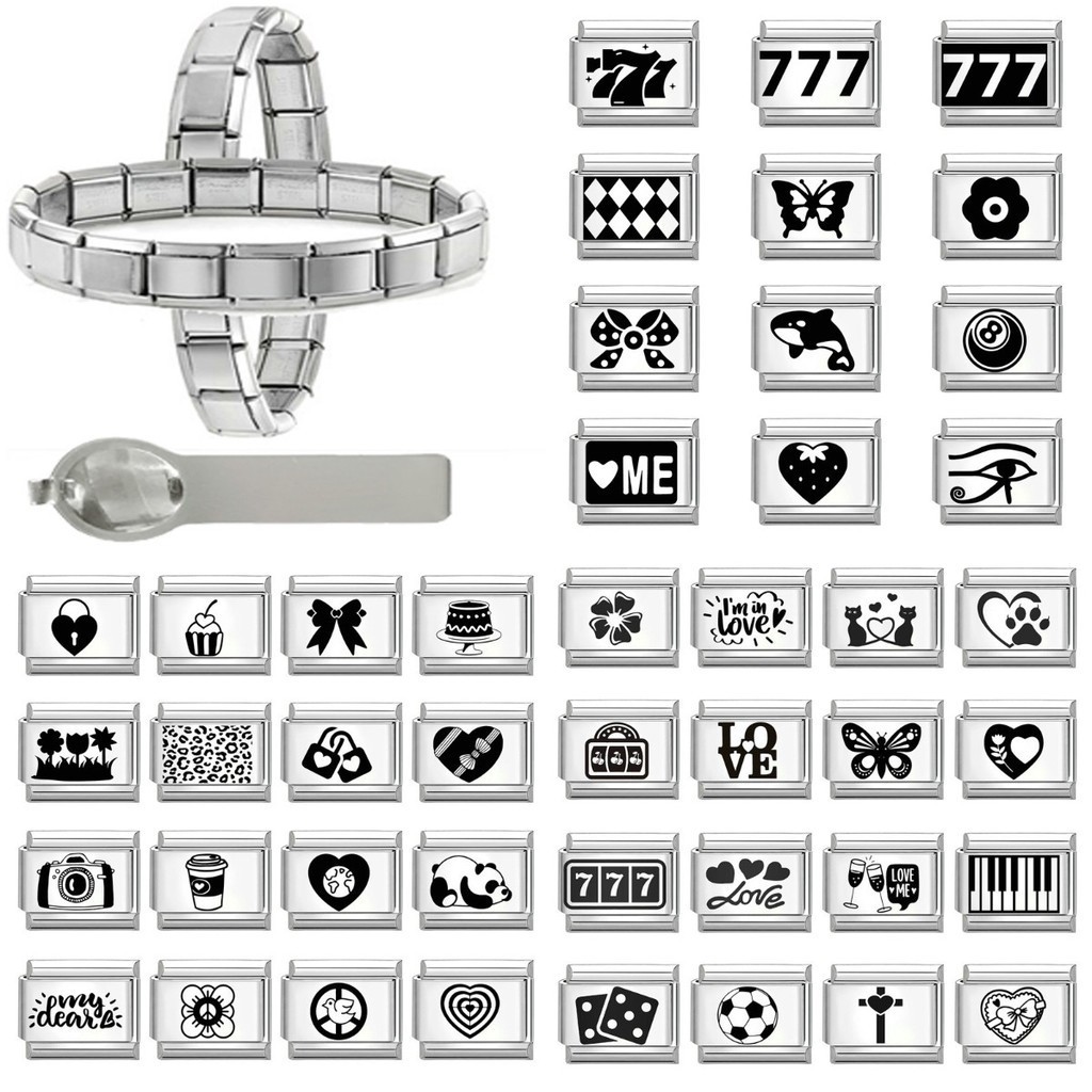 แฟชั่นผีเสื้อสีดําหัวใจอิตาเลี่ยน Charm Links Fit 9 มม.สร้อยข้อมือสแตนเลส Diy เครื่องประดับทําอุปกรณ์เสริม Retro บุคลิกภาพโมดูลสร้อยข้อมืออุปกรณ์เสริม