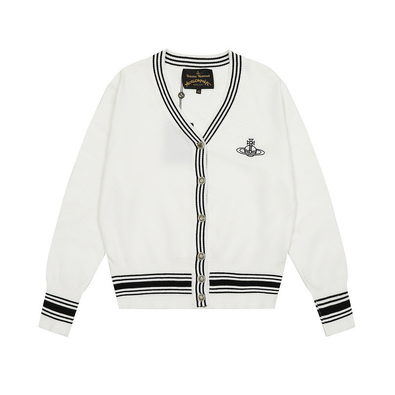 Vivienne Westwood Four Seasons Thin Transport Saturn V คอสไตล์ขี้เกียจปักตัวอักษรเสื้อกันหนาวคาร์ดิแกน