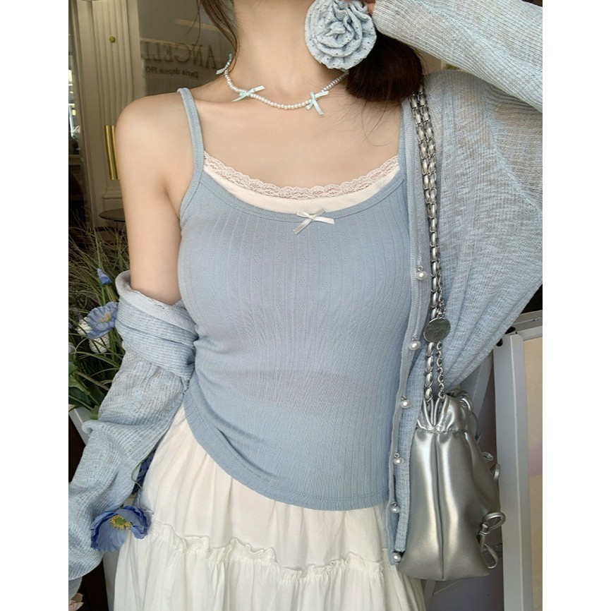 💜Bonnie💜สายเดี่ยว มีฟองน้ำ หลากสี ดีเทลแต่งขอบลูกไม้ ติดโบว์ เซ็กซี่ เสื้อกล้ามผู้หญิง ผ้านุ่ม เรียบหรู - รูปที่ 5