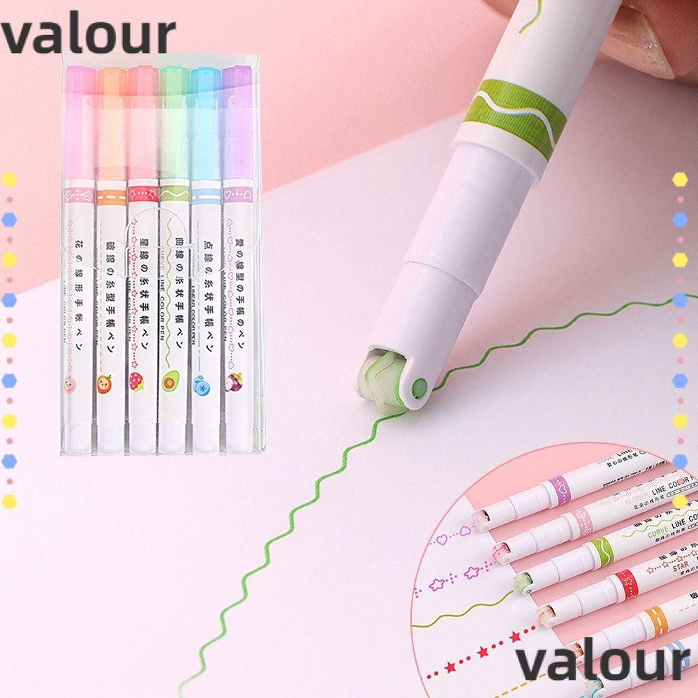 Valour ปากกาไฮไลท์ ทรงโค้ง ลายดอกไม้ หลากสี สําหรับสํานักงาน คริสต์มาส 6 ชิ้น