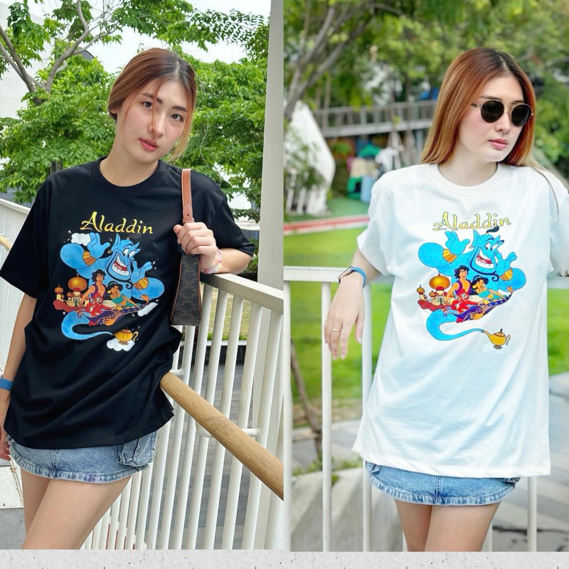 2024 T-Shirtเสื้อยืด Oversize อก44" ป้าย Qotton land ลาย อาละดิน S-5XLUnisex