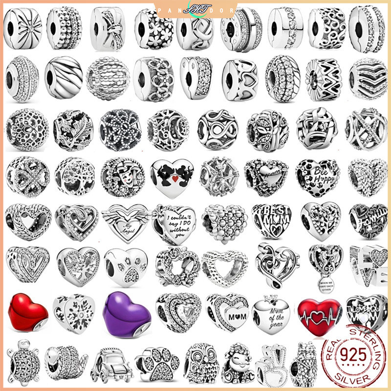 925 เงินสเตอร์ลิงหัวใจวงกลมสัตว์ลูกปัด Original  Charm สร้อยข้อมือผู้หญิง DIY แฟชั่นเงิน 925 เครื่องประดับทํา