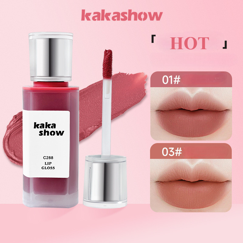 Kakashow Light lip glaze ลิปสติกเนื้อแมทกํามะหยี่ตามธรรมชาติไม่ซีดจางโคลนริมฝีปากธรรมชาติ