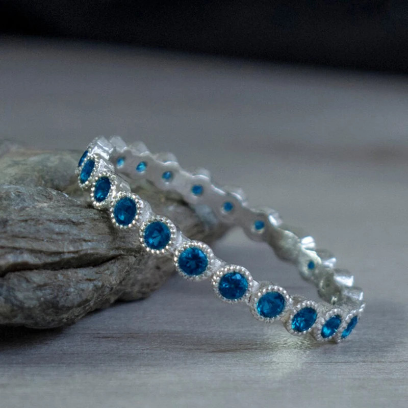 925 เงินสเตอร์ลิงอารมณ์ผู้หญิงแหวน Blue Cubic Zirconia งานแต่งงาน Elegant อุปกรณ์เสริม Low-key หญิงแหวนเครื่องประดับงบ