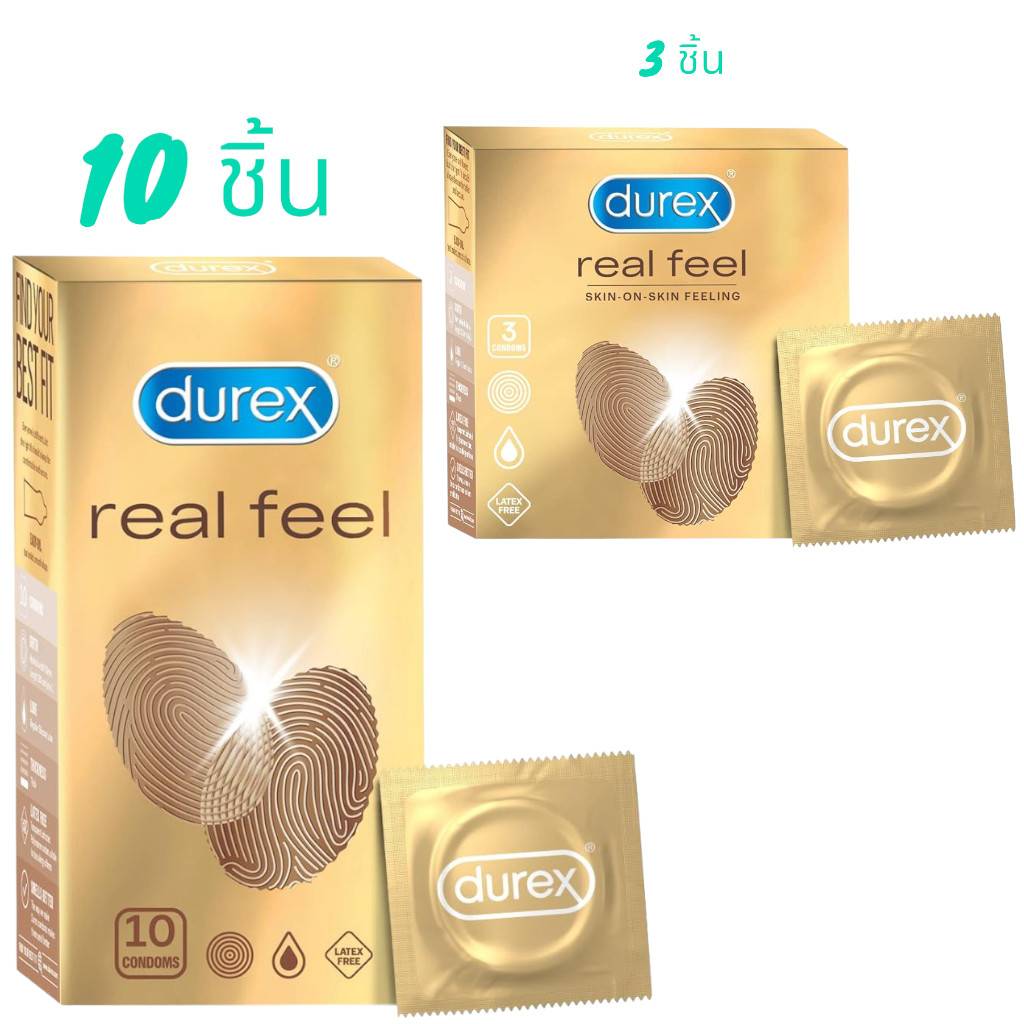 Durex Real Feel ถุงยางอนามัย สำหรับผู้ชาย สำหรับความรู้สึกผิวจริง | ขนาด 56 มม.