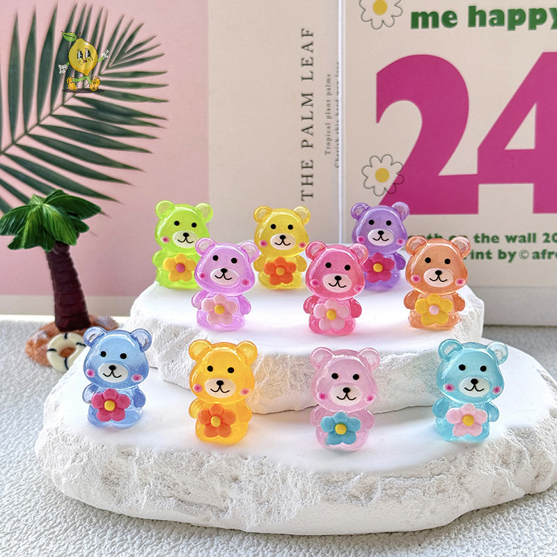 [mozh] Luminous Small Bear Miniature Figurine เครื่องประดับเรซิ่นเรืองแสงใน Dark Mini Bear Micro Landscape Fairy Garden ตกแต่งบ้าน [TH]