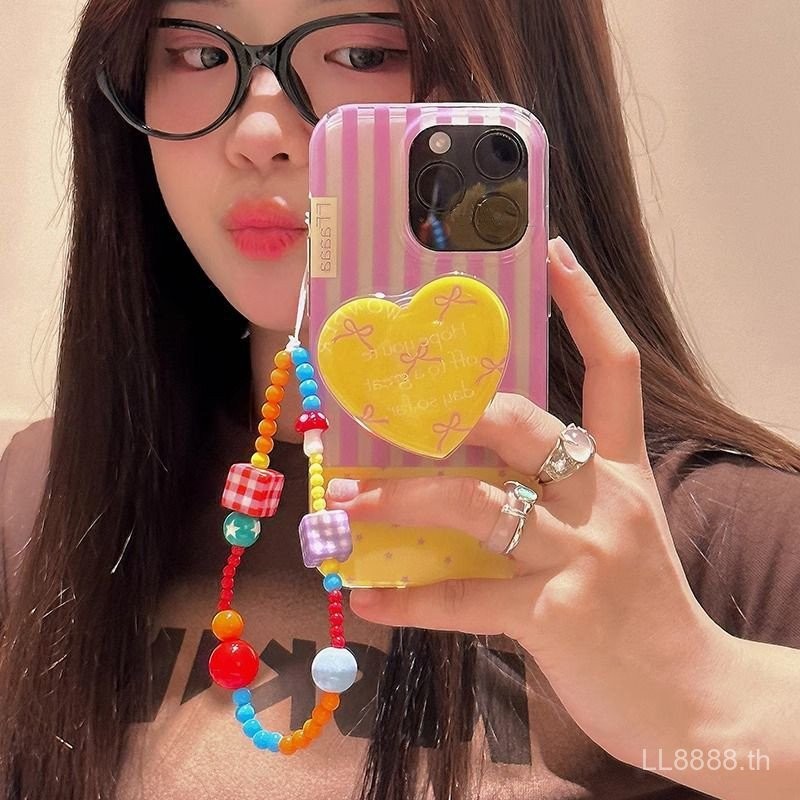 เคสโทรศัพท์สำหรับ iPhone สีเหลืองอมชมพูสีตัดกัน15/14/13PROMAX รุ่นผู้หญิง12MINI/11ลาย xsmax/XR โบว์7/8PLUS เคสป้องกันแบบครอบทั้งหมด90MX