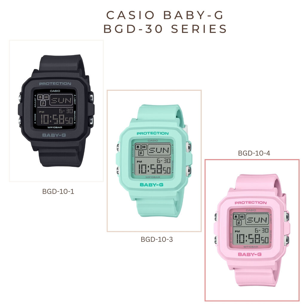 CASIO นาฬิกาข้อมือผู้หญิง BABY-G BGD-10 Series รุ่น BGD-10-1 BGD-10-3DR BGD-10-4 สายเรซิน (CMG)
